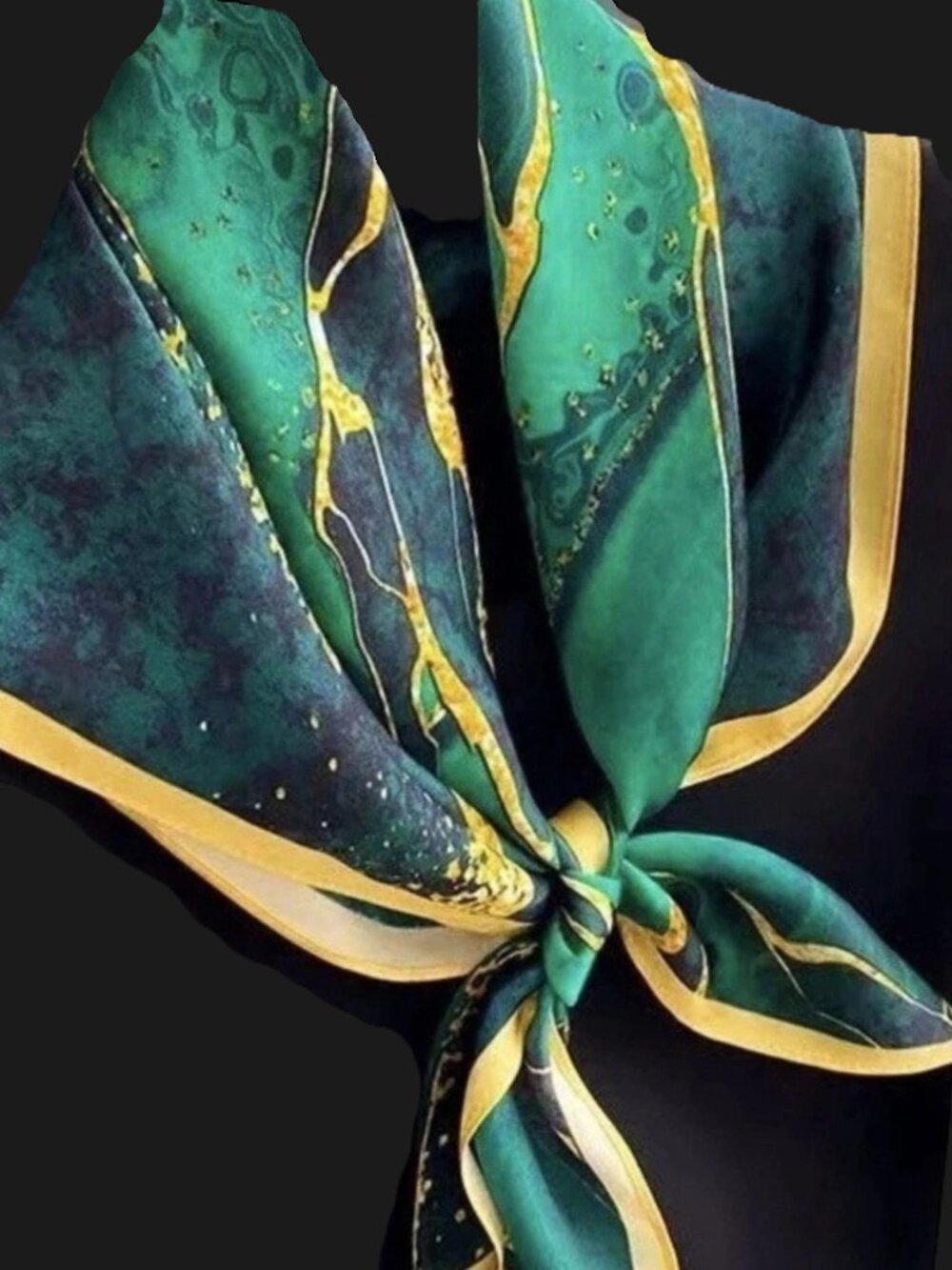 GREEN Gold & Black Abstract Poly-Silk 27” Square SCARF by ORNAMENTS